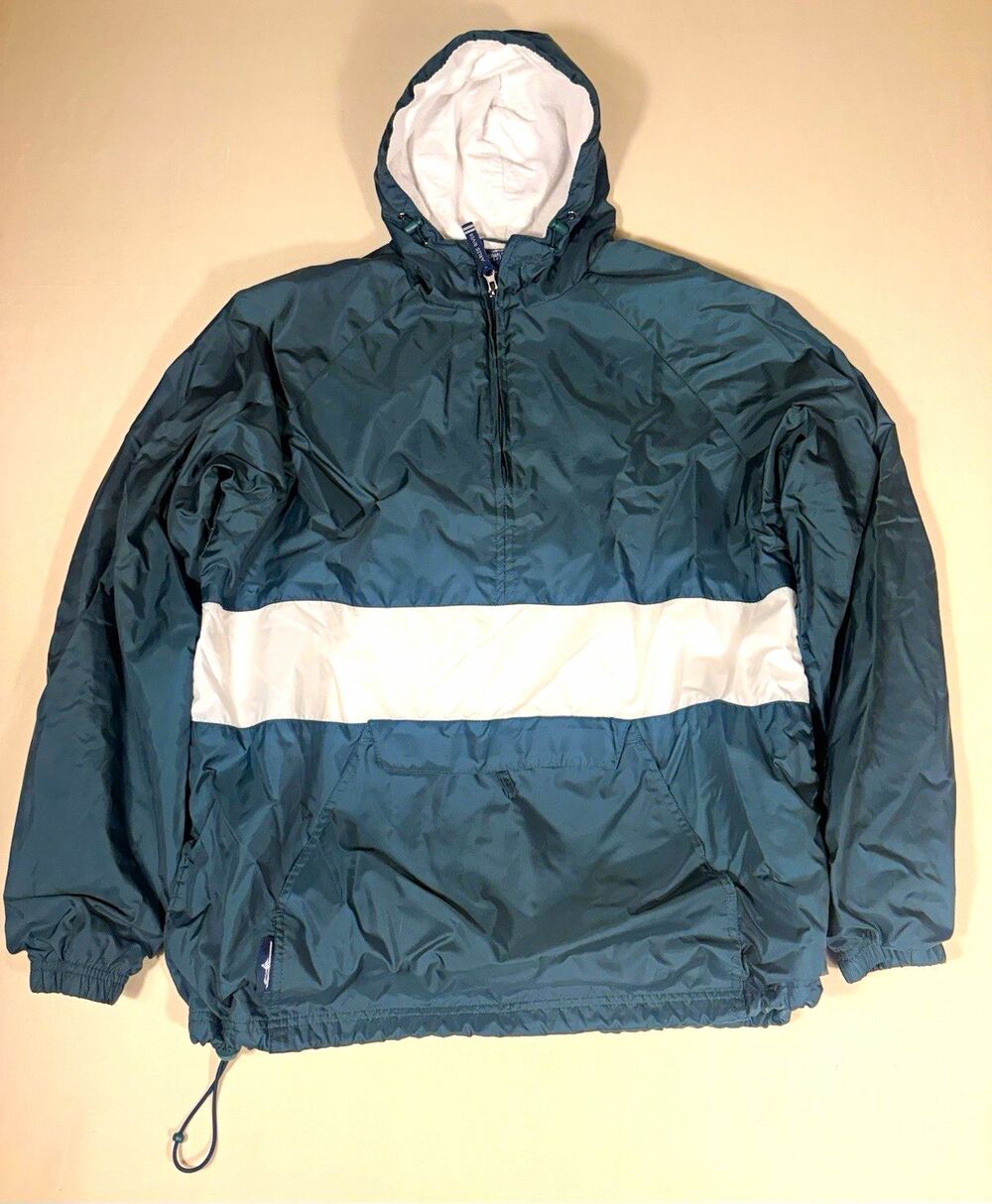 Charles River Apparel Men Hooded Lined Colorblock Windbreaker Jacket Sz L Green